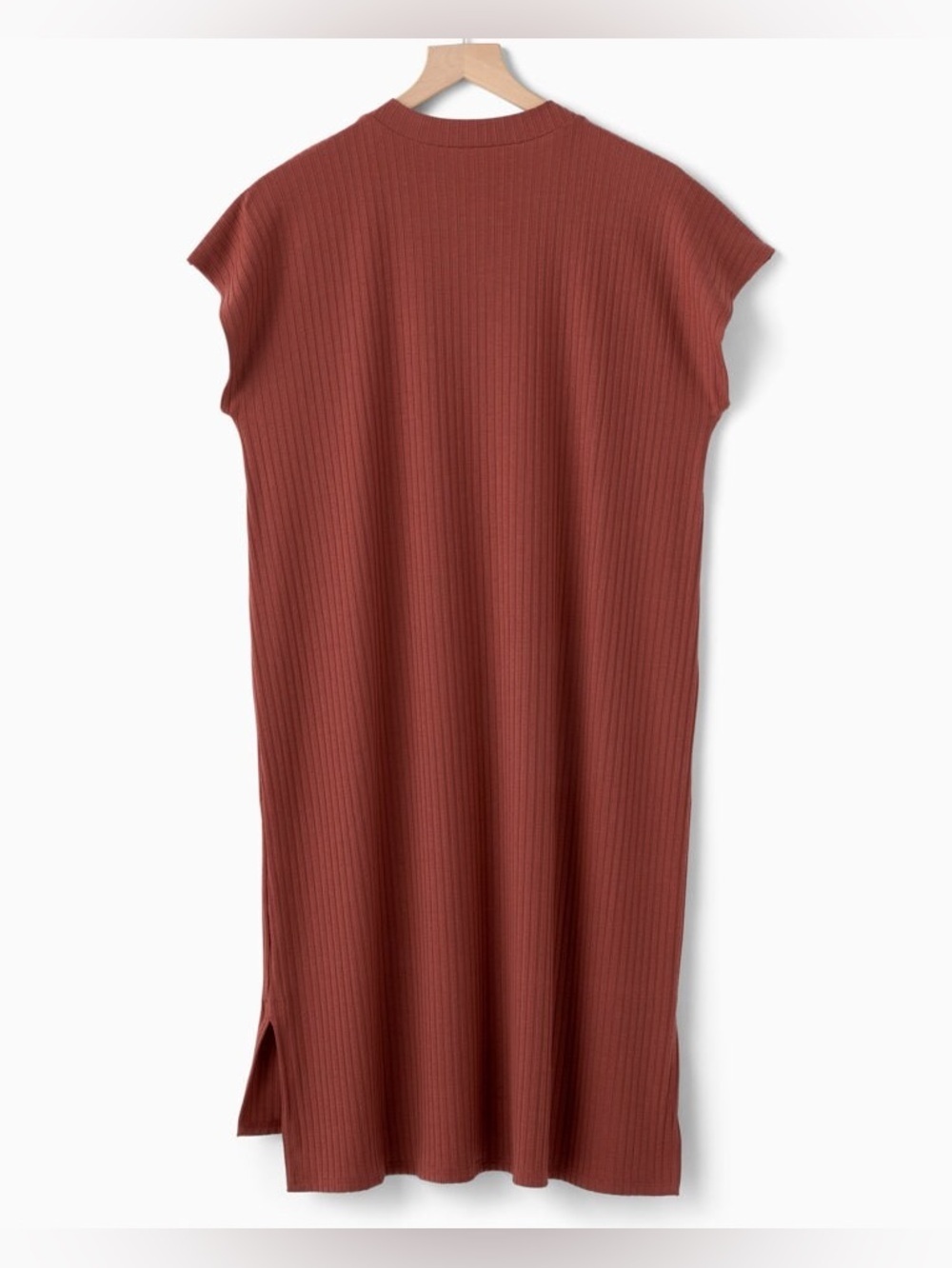 Eileen Fisher Rust Orange Textured Stretch Rib Crew Neck Dress Large - Picture 4 of 15